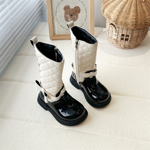 25 Autumn/Winter Princess Fashion Bow Flat Boots for Girls Children Martin Boots British Long Boots Colorful Children's Boots
