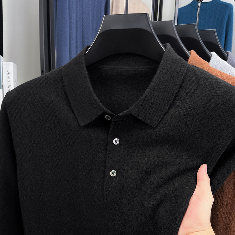 Suéter de comercio exterior primavera y otoño nuevos productos de camisa de punto de hombre de manga larga polo de solapa casual nueva camisa de punto de hombre
