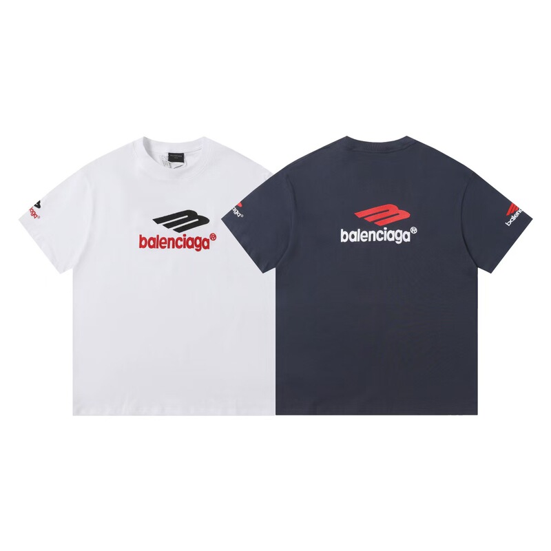 クロスボーダー 25ss 夏新作 Balen3B ビッグロゴ スキースポーツシンボル 四角刺繍 プレミアムバージョン ピュアコットン T|undefined