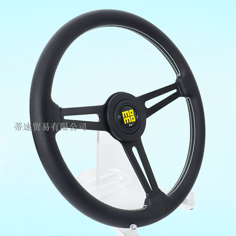 Factory Direct Sales Universal Automotive Momo Genuine Leather Steering Wheel 14.5 Inch 360mm Modified Racing Steering Wheel White Line