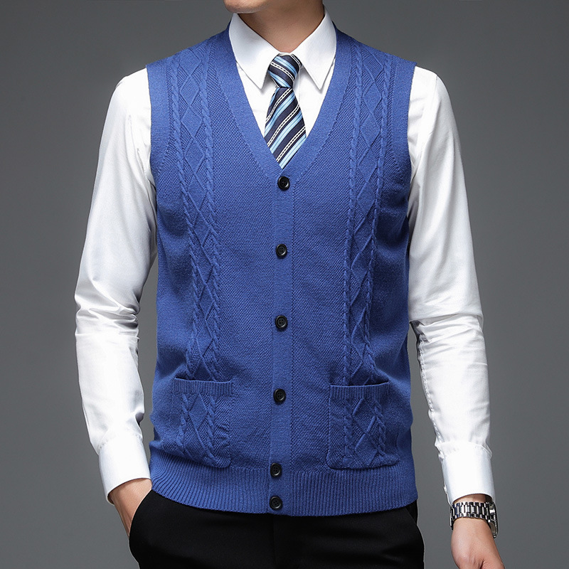 Cuello en V de un solo pecho de lana de color sólido casual Fit en stock suéter gris sin capucha cardigan chaleco de lana