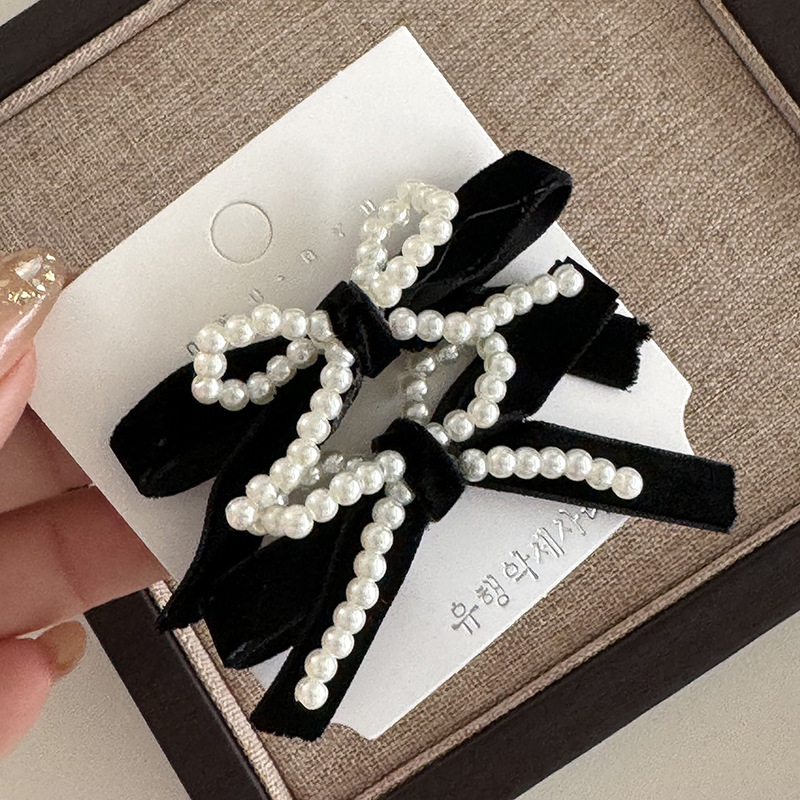 Handgjord pärlrosett sammet hårnål kvinnlig lugg klämma tillbaka huvudbonad håraccessoarer flicka sida klämma topp klämma håraccessoarer_voghion.com