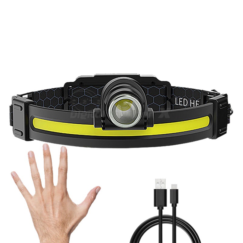 Transfronterizo nuevo XPG inducción COB faro lámpara de pesca al aire libre USB recargable zoom LED fuerte luz de silicona faro