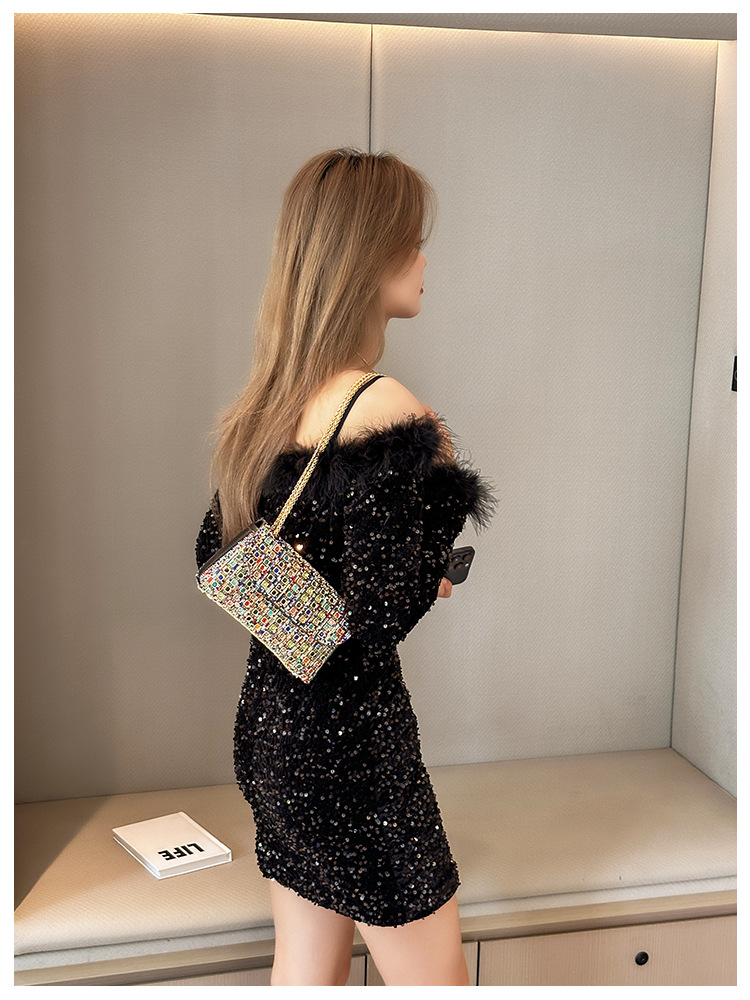 New foreign trade European and American retro underarm bag, casual and fashionable rhinestone small bag, niche single-shoulder bag, crossbody dinner bag undefined