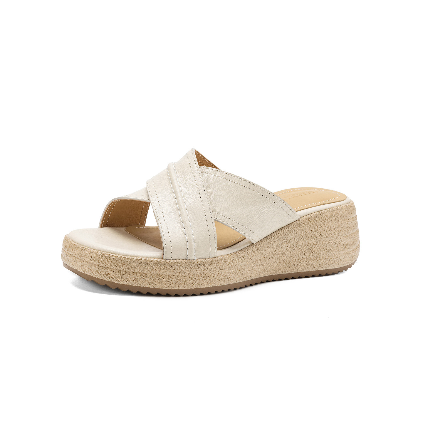 Dép sandal nữ quai chéo hở ngón đế dày da cừu — màu trắng ngà chi tiết 27