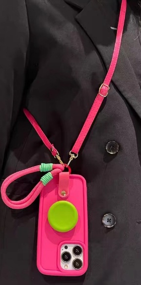 Rosa roja Smiley cara pulsera para iPhone13/15Pro crossbody 14PROMAX Apple 13 teléfono caso 11 mujer 12