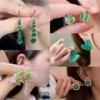 Green silver needle, small design earrings, silver 925 sample, wide color palette, Chanel style, trend of season, wholesale