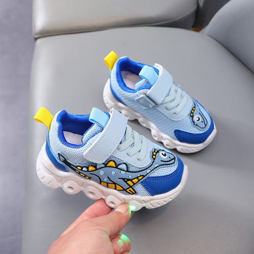  Spring New Cartoon Boys Dinosaur Sports Shoes Girls Mesh Breathable Shoes Small and Medium-sized Children Baby Light Shoes