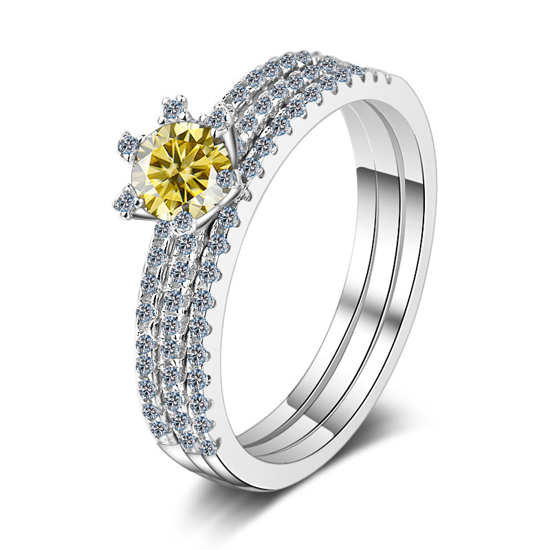 2022 nuevo anillo de diamante de plata 925 un quilate de diamante de mosaico colorido anillo de tres anillos