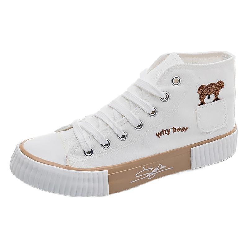 Oso zapatos de lona altos para mujeres ulzzang versátiles ins zapatillas de moda zapatos blancos planos para estudiantes 2023 Nuevo