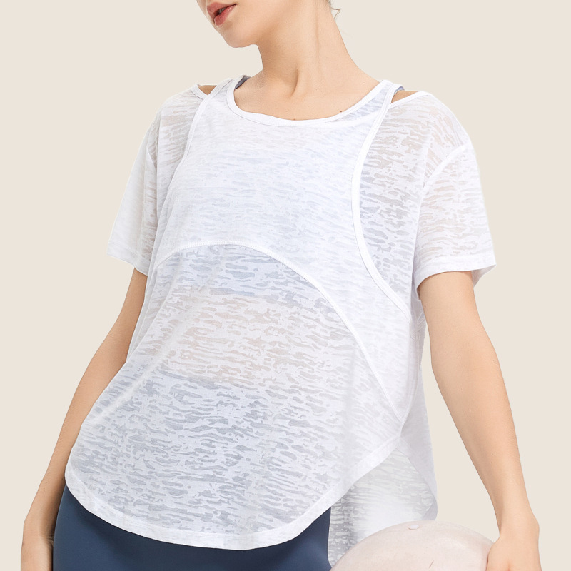 European and American yoga clothing women's loose sports short sleeve running blouse slimming leisure gym sports T-shirt wholesale European and American yoga clothing women's loose sports short sleeve running blouse slimming leisure gym sports T-shirt wholesale