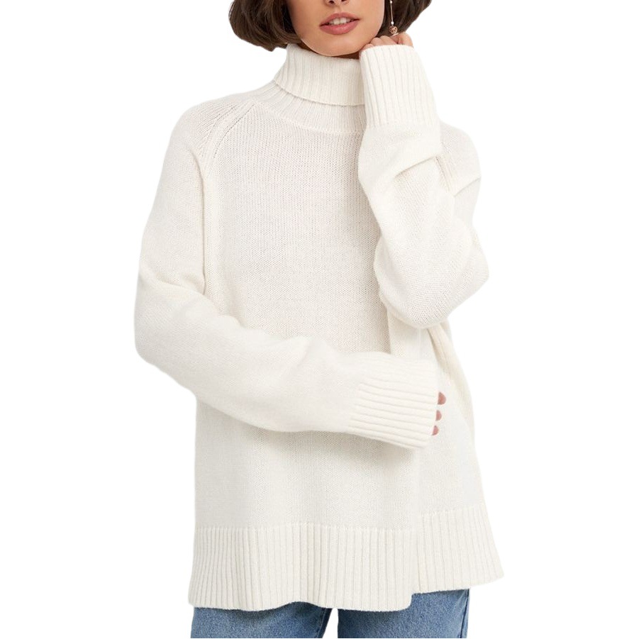 Suéter de cuello alto estilo europeo y americano, otoño-invierno 2025, elegante, versátil, de color liso, con manga raglán, diseño para mujer, longitud media.