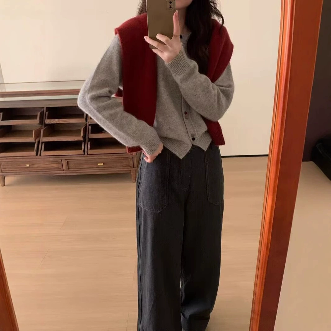 Demi-season woolen fashionable cardigan, cashmere, sweater, Korean style