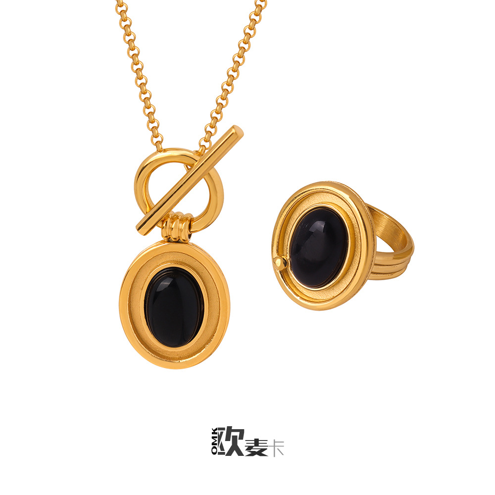 Nuevo chino exquisito temperamento natural ágata colgante otbuckle collar Titanium acero 18K oro personalidad temperamento anillo traje
