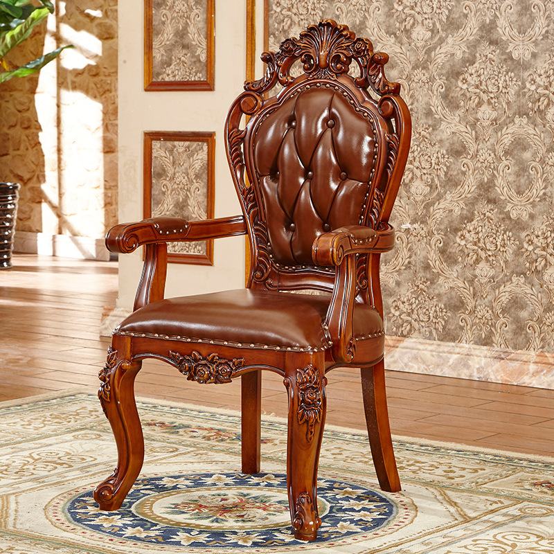 European -style wooden leather buckle armchair restaurant border…