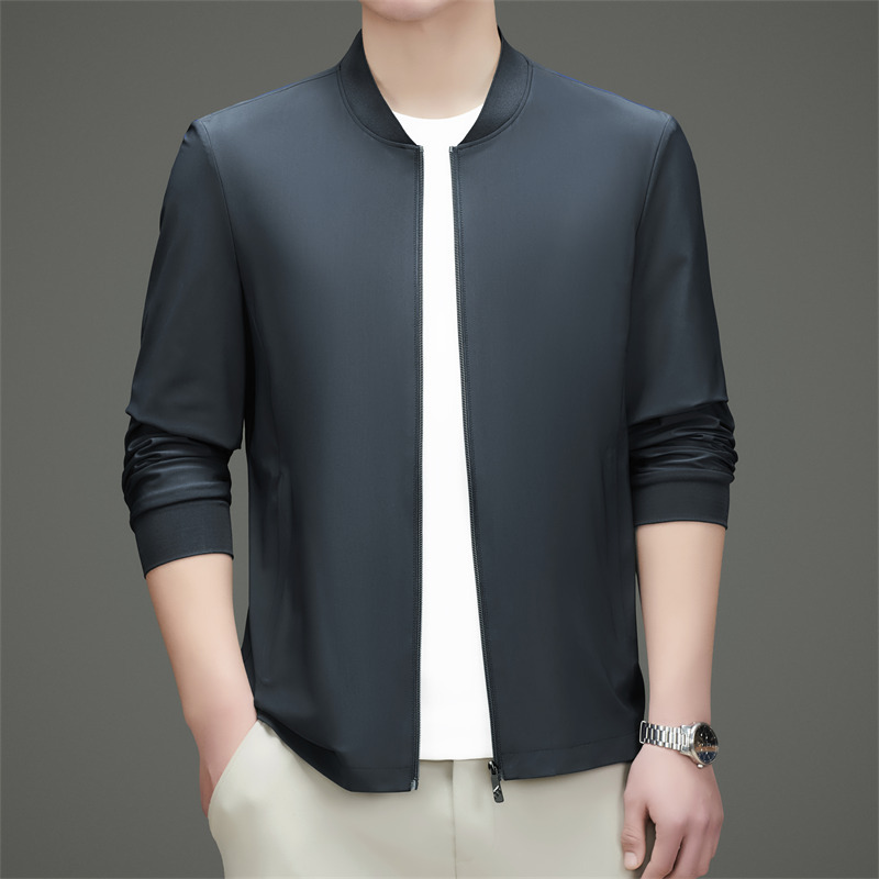 2026 Spring/Summer New Silk Thin Jacket for Men, Brand Youth Baseball Collar Air Conditioning Clothing, Mulberry Silk Sun Protection Jacket
