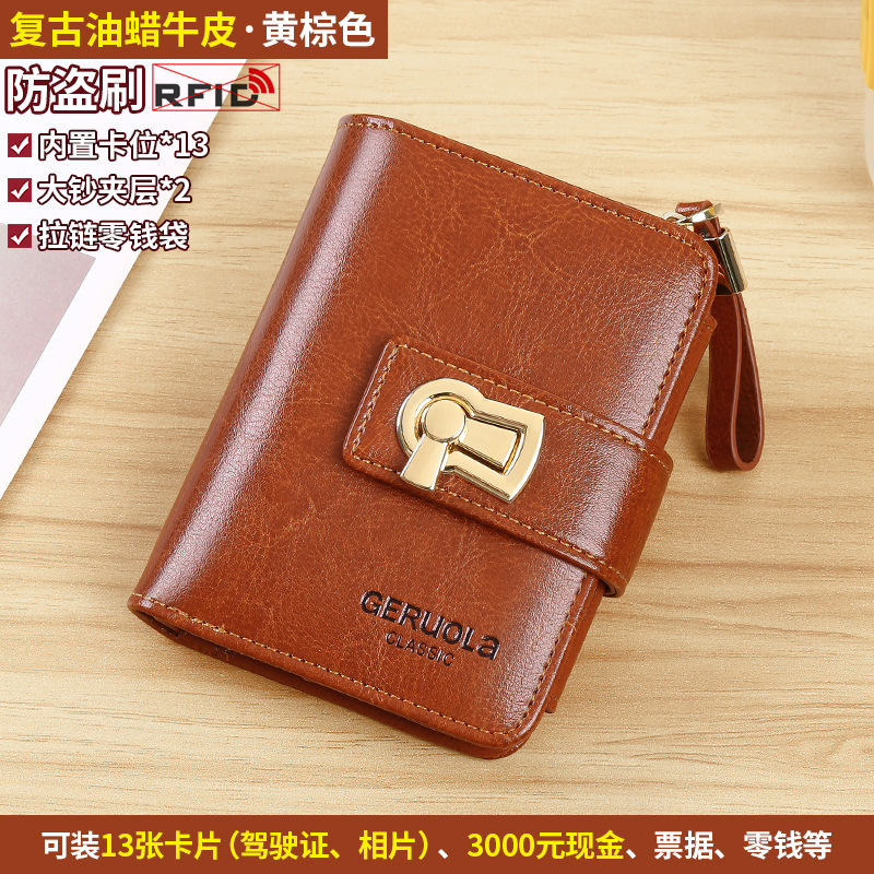 2025 nueva cartera de cuero corto para mujer, monedero de varias tarjetas, billetera con hebilla de gran capacidad, billetera coreana de piel de vaca