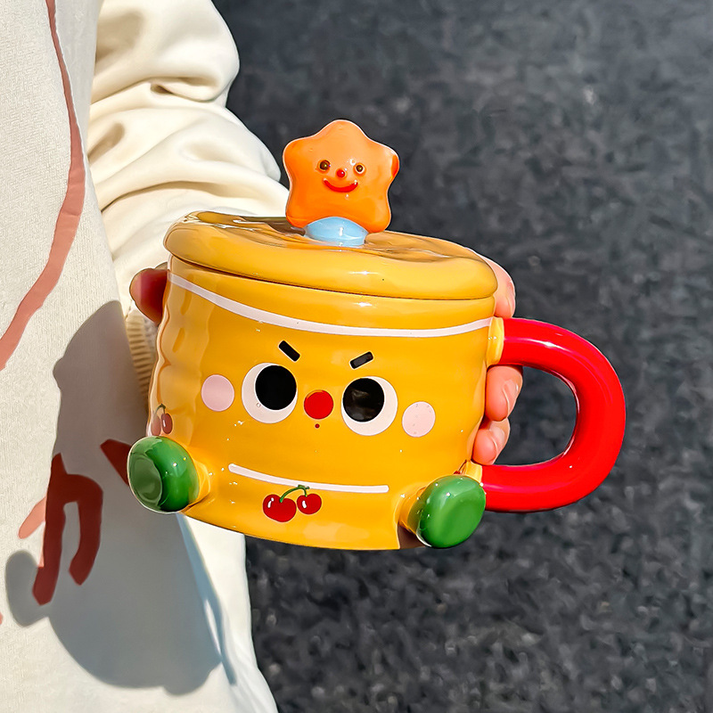 Couple ceramic water cup household mug with lid cup office cute pair…
