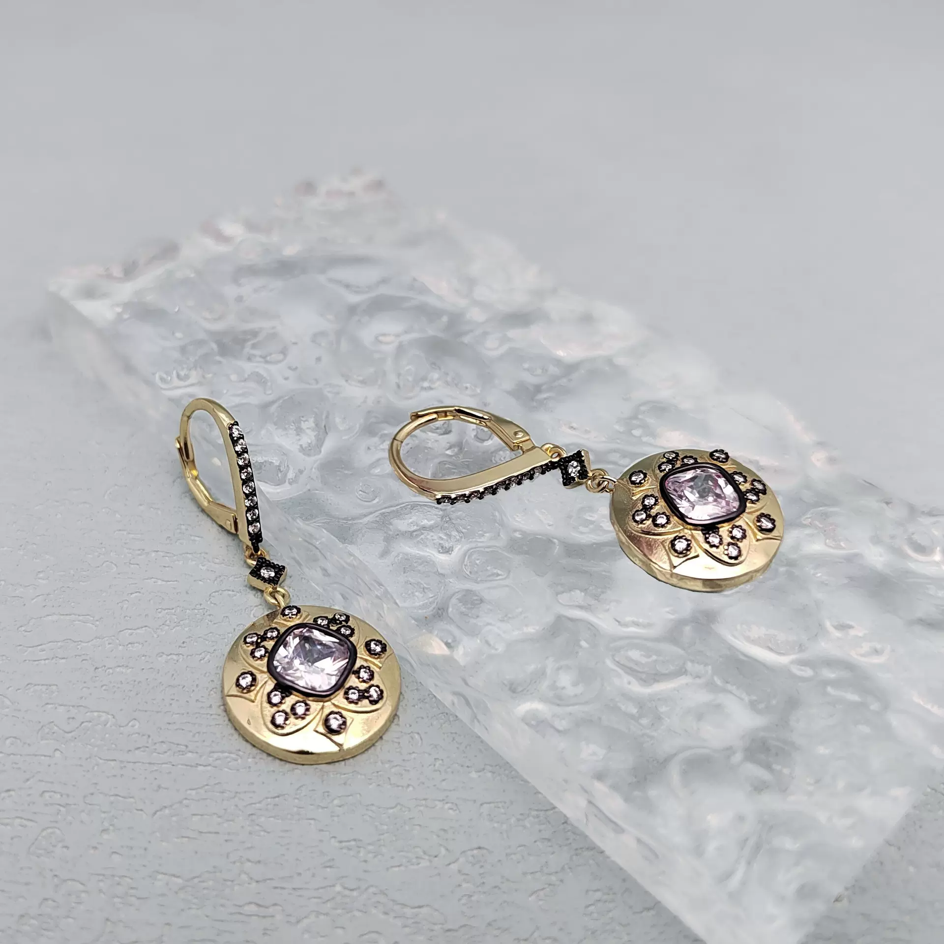 S925纯银耳环光面耳圈蛋形石黑锆个性夸张耳坠耳饰欧美跨境爆款热