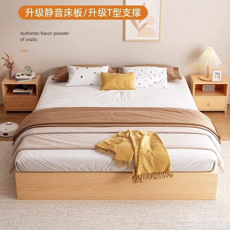 Solid Wood Bed Tatami Slatted Frame Without Headboard Floor Bed Bed Frame Small Apartment Double Bed 1.8m Solid Wood Bed Frame