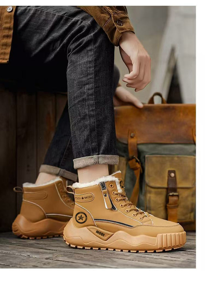 Giày bốt nam cổ cao lót lông giữ ấm chống thấm nước đế dày — CT15 Kaki, CT15 màu xám, CT15 màu đen chi tiết 13