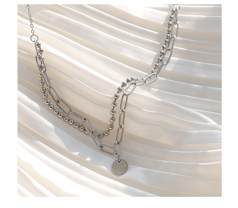 15g Weight No Inlaid Inlay Material Titanium Steel Material Printing Pattern Women'S Gender Gold, Silver Color Lucky Round Brand Double Layer Necklace, Bracelet Set Round Beads Necklace Clavicle Chain Titanium Steel 18k Gold Plating P853-e184 12