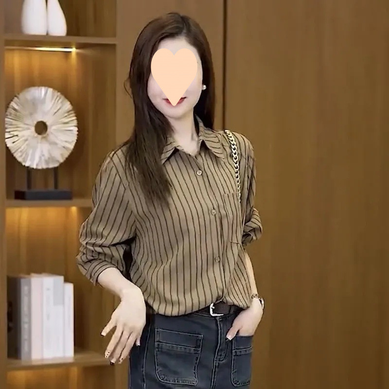 条纹短款衬衣女2025春季新款时尚衬衫宽松气质高级感收腰洋气小衫|undefined
