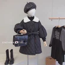 女童棉衣韓國代購2021冬裝新款韓版洋氣中大童女孩羽絨棉服中長款
