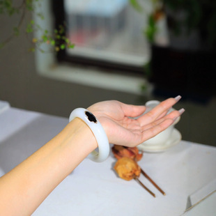 Jin Yu Tang Xinjiang Hetian Jade Collection Grade Hetian Jade White Jade Black Leather Bracelet Jade Fine and Oily