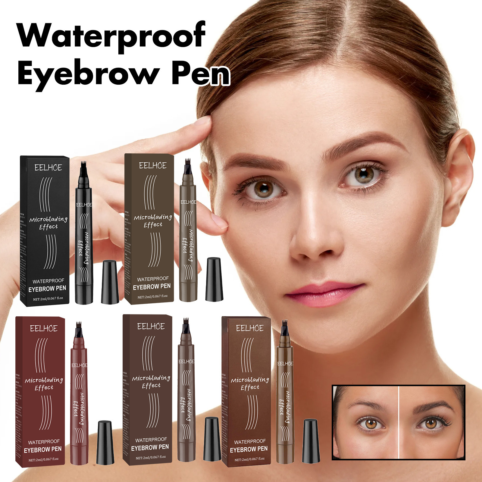 Eelhoe Red-Brown Four-Pronged Wild Eyebrow Pencil - Modifies Eyebrow Shape, Fills in Eyebrows, Creates a Natural and Full Look, Available in Multiple Colors