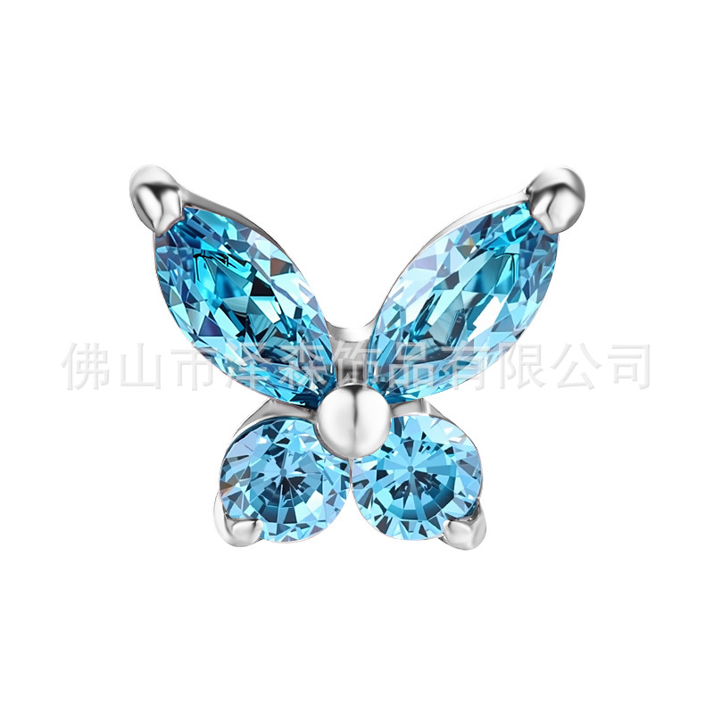 F136 Titanium Alloy Butterfly Lip Earrings with Zircon - Internal Thread Body Piercing Jewelry Lip Stud Ear Bone Nails detail image 7