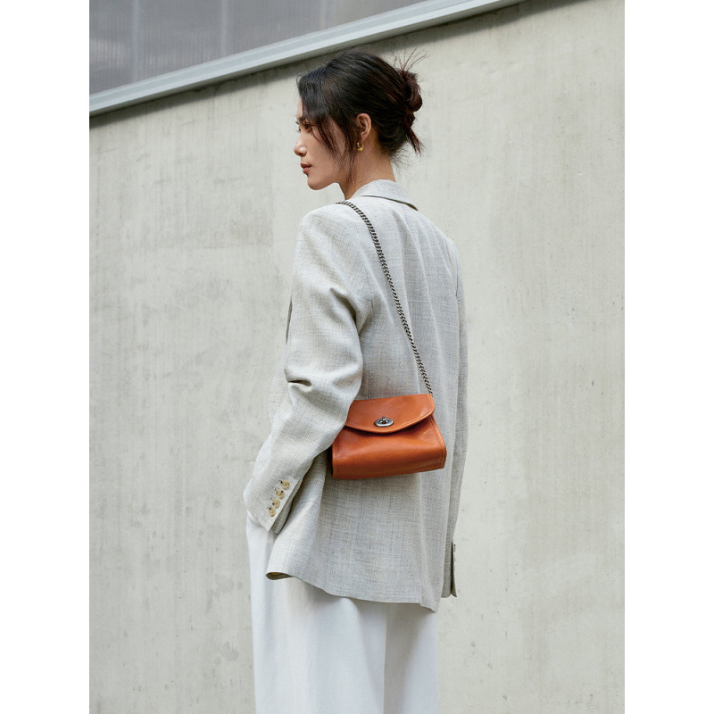 New Envelope Bag For Women Chain Crossbody Bag Genuine Leather Small Bag Vegetable Tanned Cowhide Retro Casual Shoulder Niche Bag - Thumbnail 3