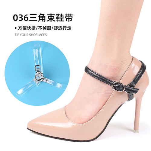 High heels fall prevention with bunch of shoelaces -installation shoe LACES not response fixed with removable triangle shoelaces