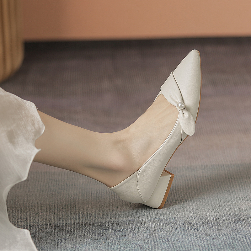2026 primavera nueva punta plana zapatos de una sola mujer temperamento de tacones bajos gruesos diseño francés zapatos de nicho