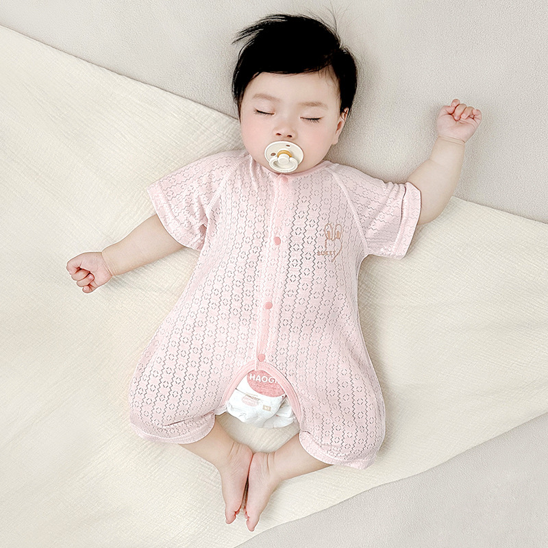 Baby overcoat de verano bebé delgado mangas cortas abertura entrepierna ropa de verano para niños niñas y niños pequeños pijamas ropa de recién nacidos