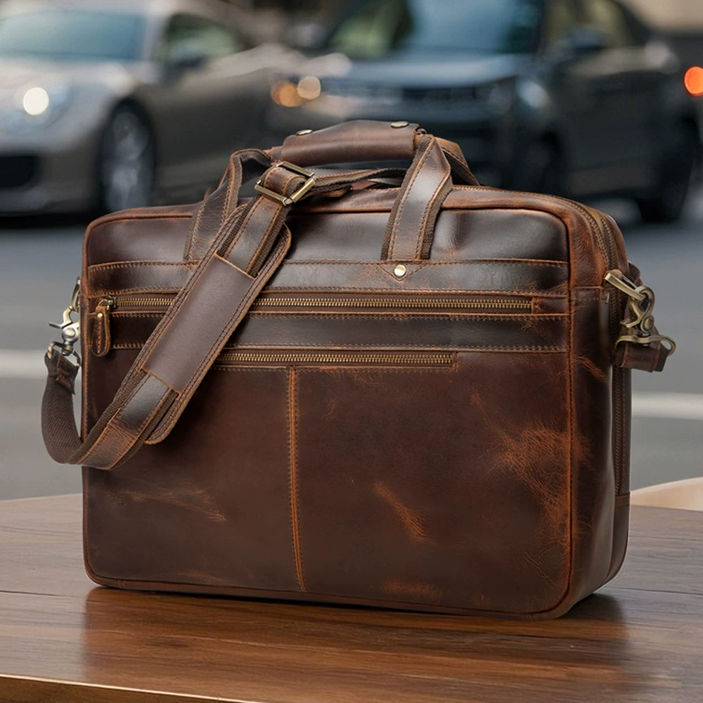 Мужская сумка кожаная мода бизнес 17-дюймовый компьютер ноутбук портфель мужская командировка большая емкость дорожная сумка
