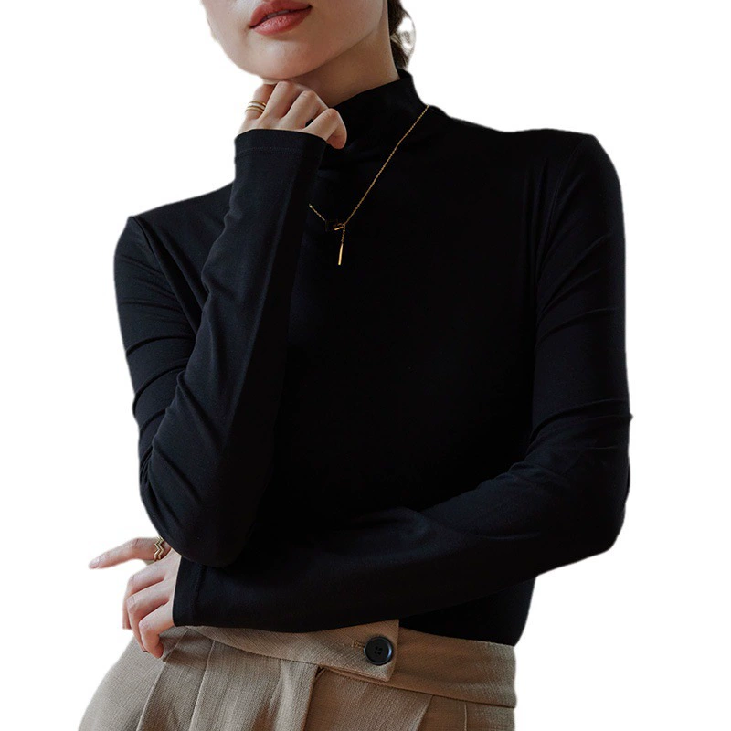Fitted Thin Turtleneck Top, Long Sleeve, Autumn Lightweight, High Collar