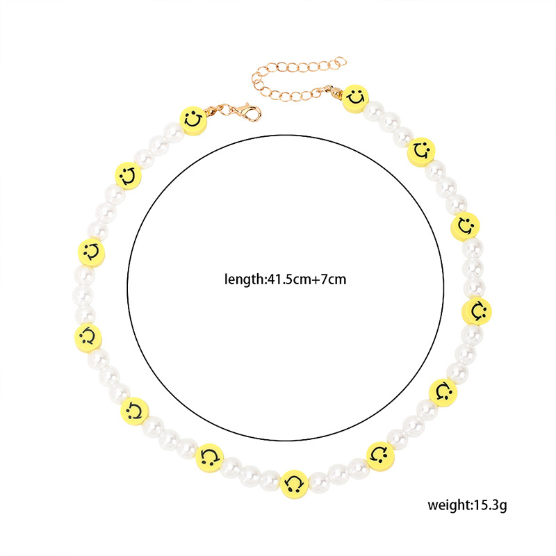 Bohemian pearl smiley face soft ceramic necklace wholesale Nihaojewelry