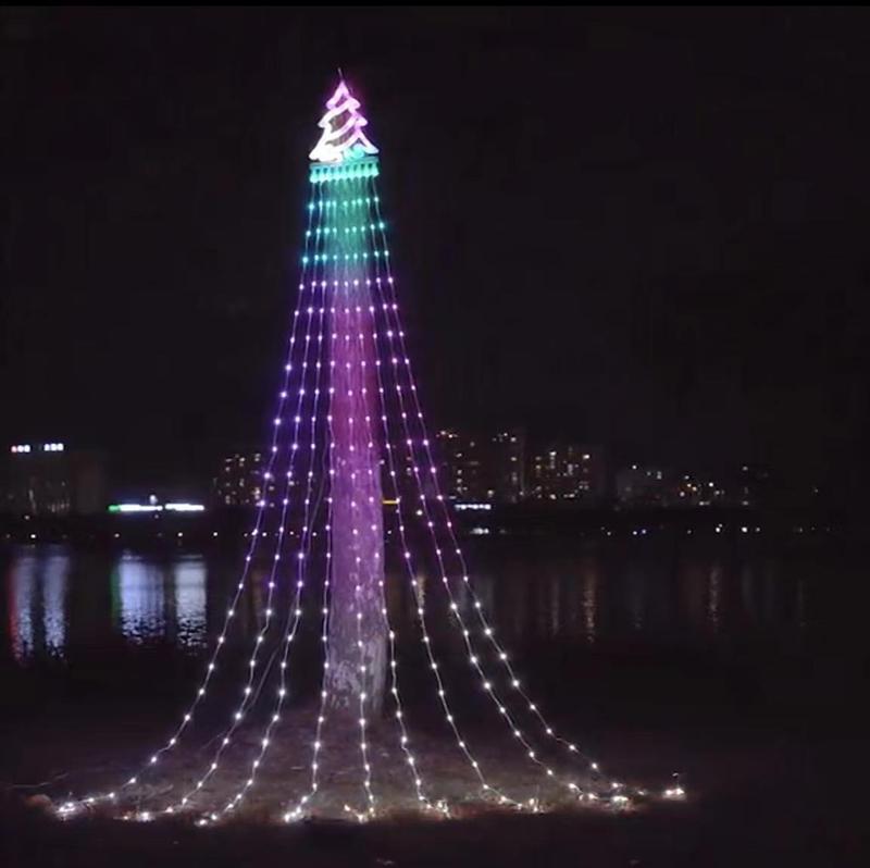 2023新品led五角星滝灯流水灯クリスマス屋外庭園装飾灯太陽エネルギー金|undefined