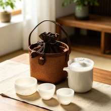 冰种玉瓷旅行茶具套装一壶三杯高颜值便携收纳包快客杯外出泡茶壶