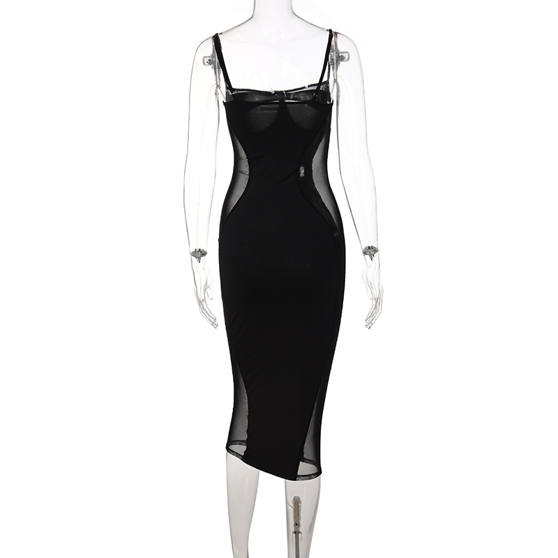Summer New Mesh Stitching Solid Color Slim Dress Women Clothing 16 Summer New Mesh Stitching Solid Color Slim Dress Women Clothing