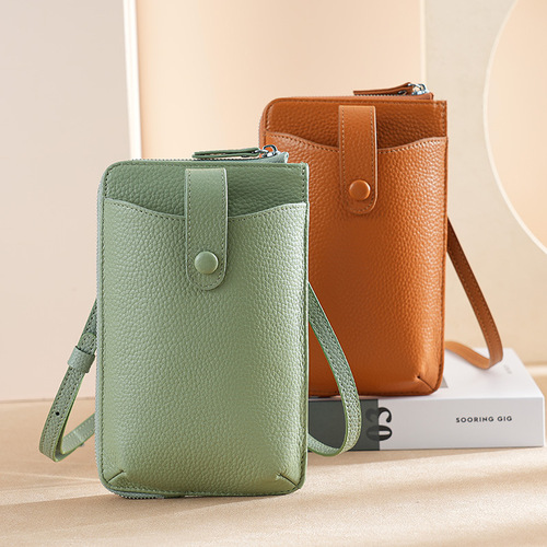 Cross-border genuine leather mobile phone bag women's cross-body small bag litchi pattern one-shoulder versatile mobile phone coin purse simple small shoulder bag
