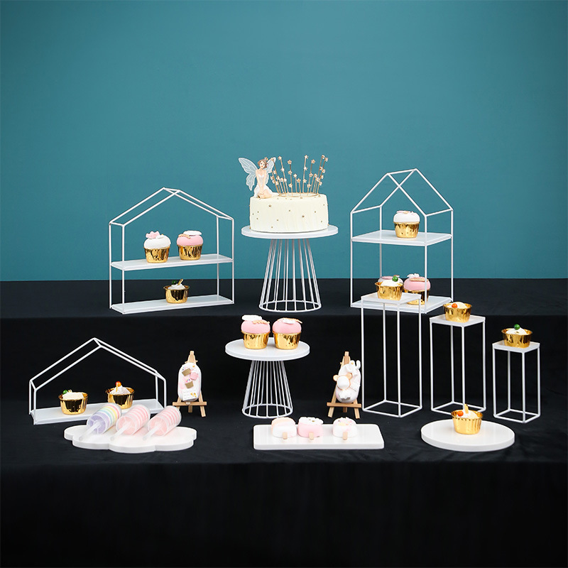 Decoración DE LA MESA de postre de estilo europeo soporte de exhibición traje comida fría té descanso Mesa donut plato de fruta pastel postre estante image 25