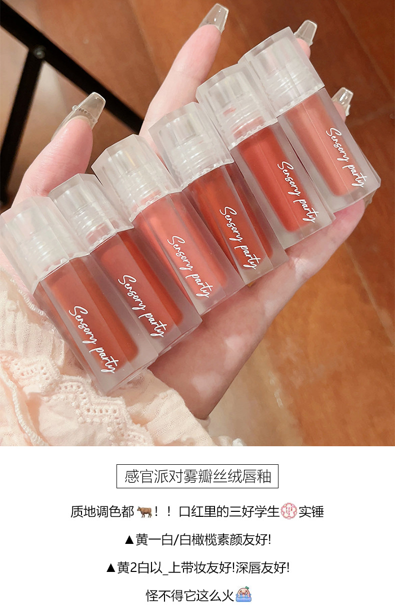 Sensory Party Matte velvet lip gloss, matte and white lip paste, not easy to stick, affordable for students, cross-border from Southeast Asia details Picture
