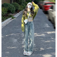 牛油果绿毛针织衫2025早秋季长袖不规则叠穿罩衫上衣轻熟法式小众