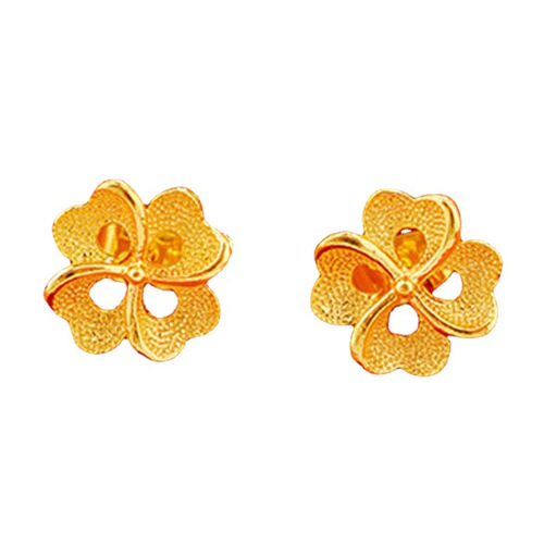 Vietnamese sand gold fancy earrings, brass gold-plated rose four-leaf clover hollow earrings, fashionable women's earrings wholesale