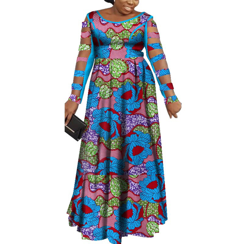 非洲印花連衣裙女式長(zhǎng)款鏤空長(zhǎng)袖派對(duì)禮服非洲服裝