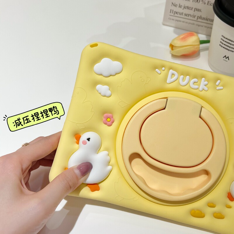 Suitable for Ipad10 Cartoon 11inch Protective Cover Rotating Stand Shell 10.2 Apple Pinch Yellow Duck Mini Tablet Shell