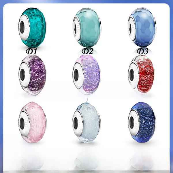 Pan Jia Dora White Copper Silver-Plated 925 Bracelet DIY Silver Beads Starry Sky Cut Surface Glass Jewelry Bracelet Pendant