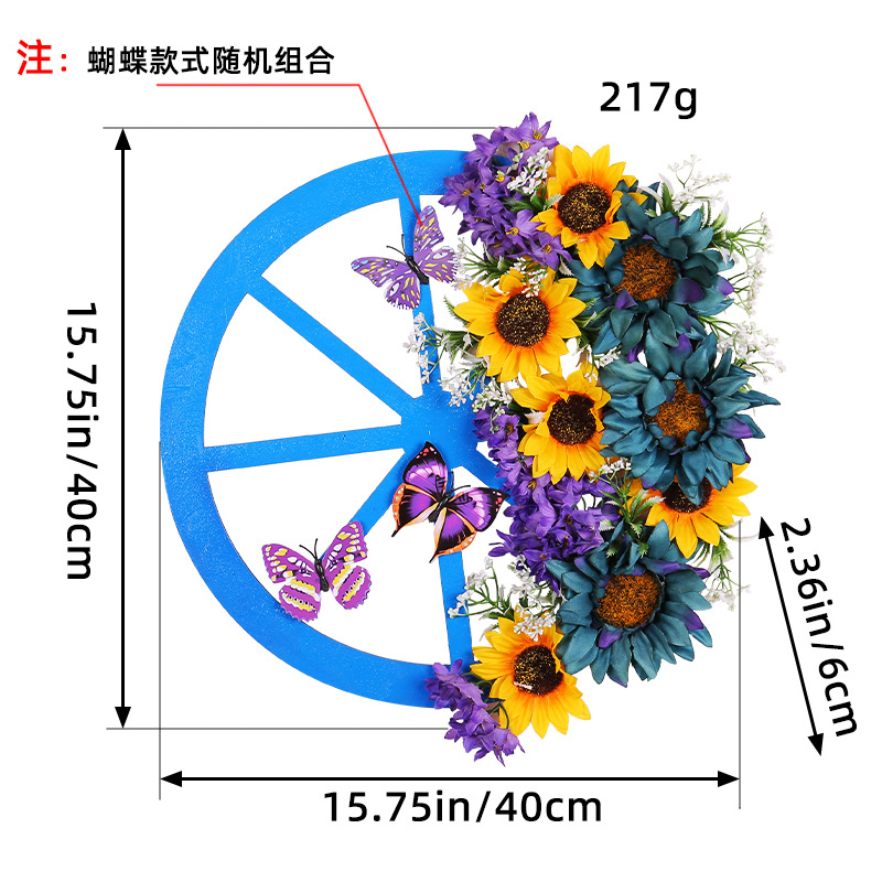 Hong Kong amor azul rueda de girasol guirnalda 2024 primavera creativa flor artificial puerta colgante abeja Festival decoración al por mayor